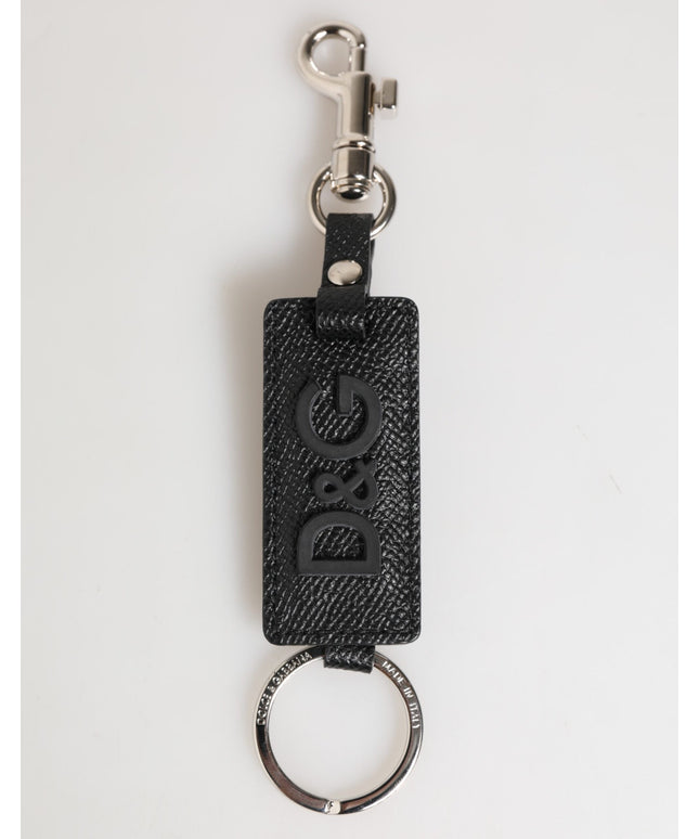 Dolce & Gabbana Black Leather Logo Metal Ring Keychain Holder Keyring