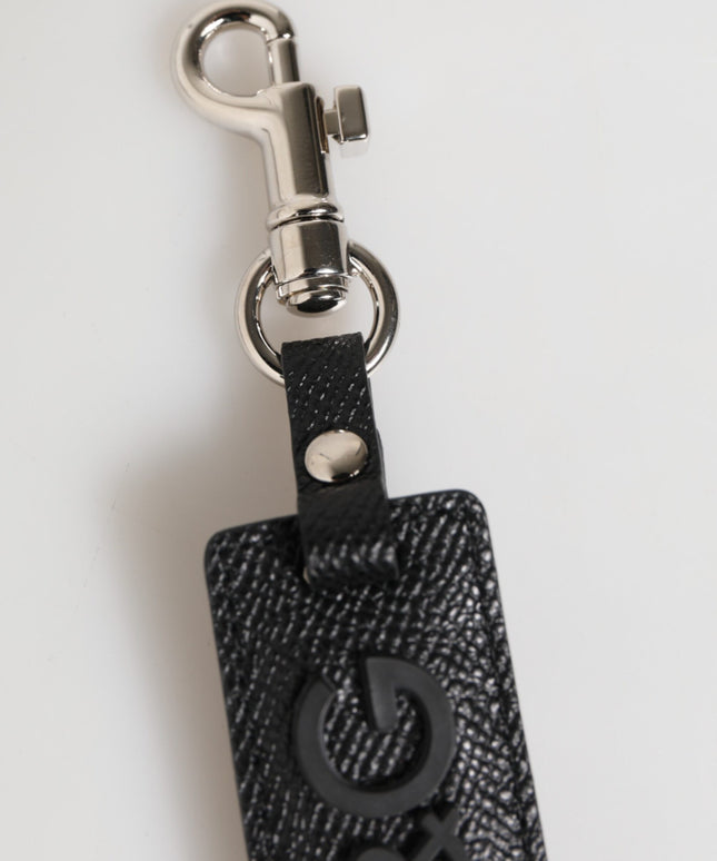 Dolce & Gabbana Black Leather Logo Metal Ring Keychain Holder Keyring