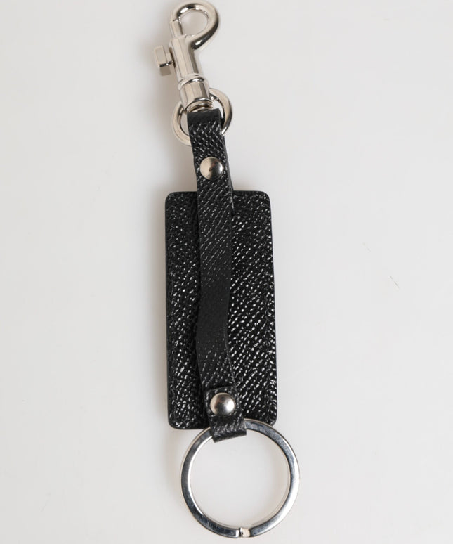 Dolce & Gabbana Black Leather Logo Metal Ring Keychain Holder Keyring