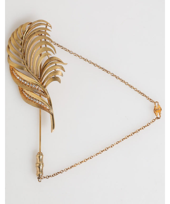 Dolce & Gabbana Gold Tone Leaf 925 Sterling Silver Crystal Chain Brooch