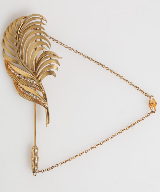 Dolce & Gabbana Gold Tone Leaf 925 Sterling Silver Crystal Chain Brooch