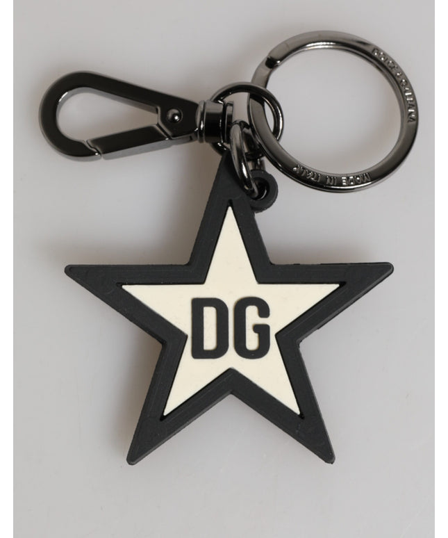 Dolce & Gabbana White Black DG Logo Star Rubber Men's Keychain Keyring