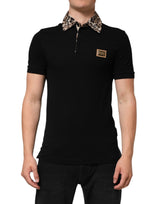 Dolce & Gabbana Black Cotton Leopard Collar Polo T-shirt