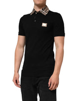 Dolce & Gabbana Black Cotton Leopard Collar Polo T-shirt