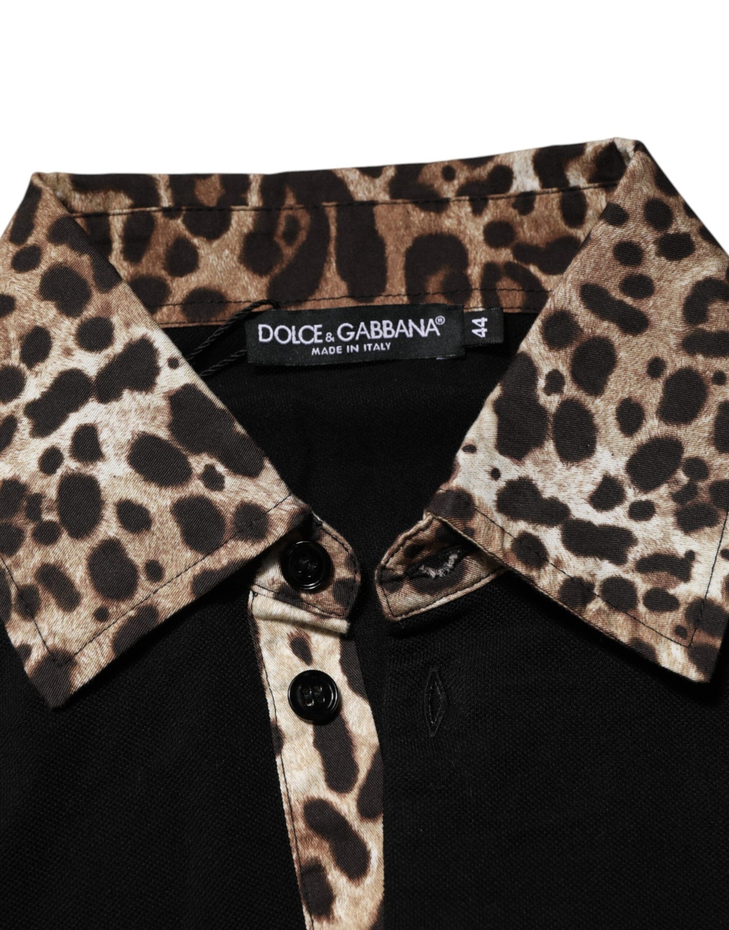 Dolce & Gabbana Black Cotton Leopard Collar Polo T-shirt