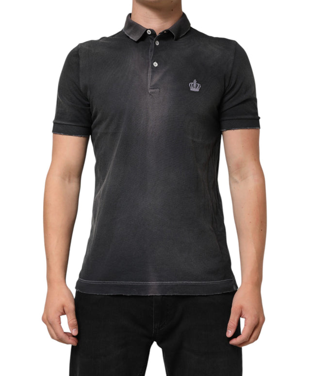 Dolce & Gabbana Gray Cotton Crown Collared Men Polo T-shirt