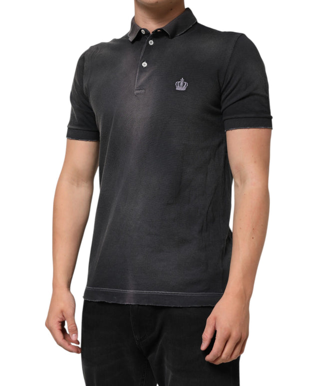 Dolce & Gabbana Gray Cotton Crown Collared Men Polo T-shirt