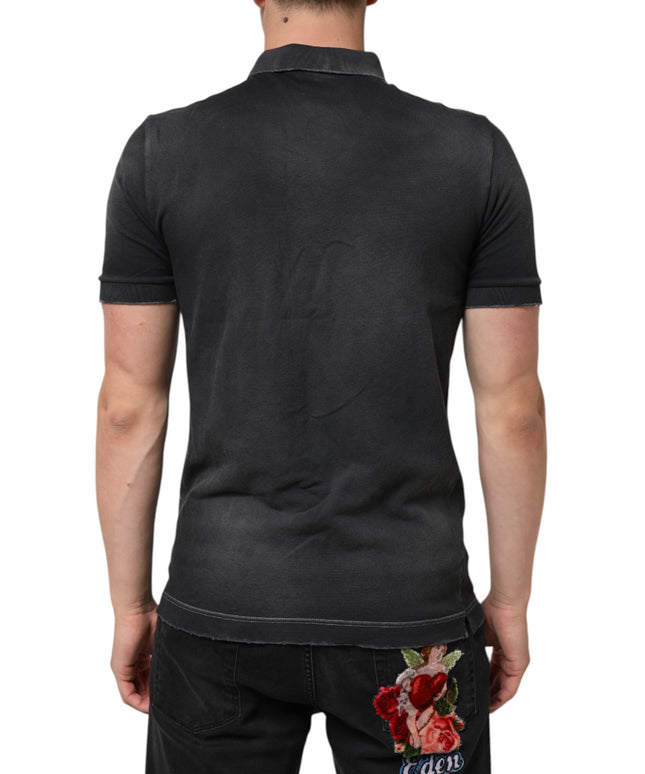 Dolce & Gabbana Gray Cotton Crown Collared Men Polo T-shirt