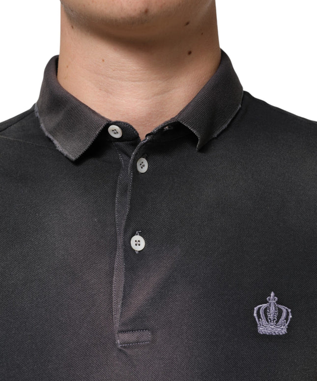 Dolce & Gabbana Gray Cotton Crown Collared Men Polo T-shirt