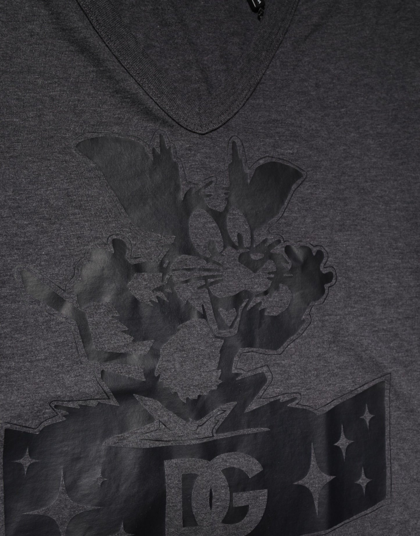 Dolce & Gabbana Black Charcoal DG Logo V-Neck Men T-shirt