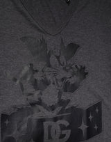 Dolce & Gabbana Black Charcoal DG Logo V-Neck Men T-shirt