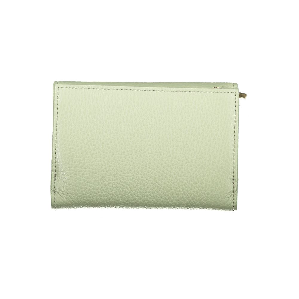 Back view of Coccinelle green leather women wallet showcasing textured leather finish and clean stitching.