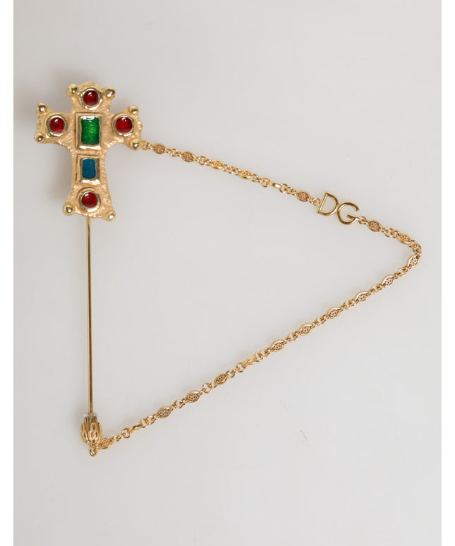 Dolce & Gabbana Lapel Pin Cross Logo Gold Chain Mens Accessories Brooch