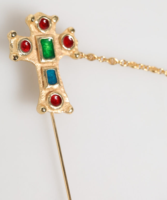 Dolce & Gabbana Lapel Pin Cross Logo Gold Chain Mens Accessories Brooch