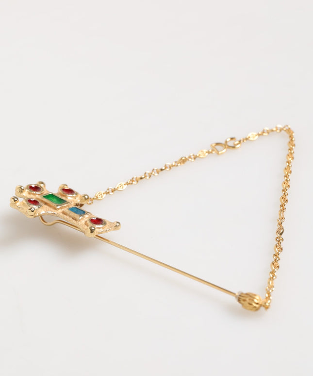 Dolce & Gabbana Lapel Pin Cross Logo Gold Chain Mens Accessories Brooch