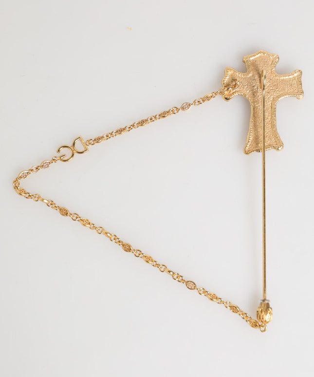 Dolce & Gabbana Lapel Pin Cross Logo Gold Chain Mens Accessories Brooch