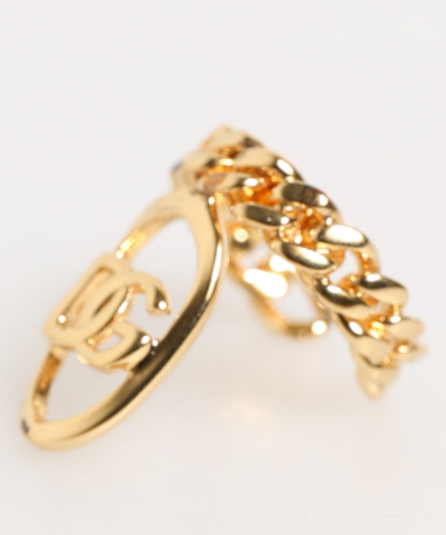 Dolce & Gabbana Gold Tone Brass Oval DG Logo Chain Adjustable Ring