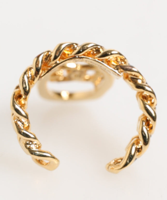Dolce & Gabbana Gold Tone Brass Oval DG Logo Chain Adjustable Ring