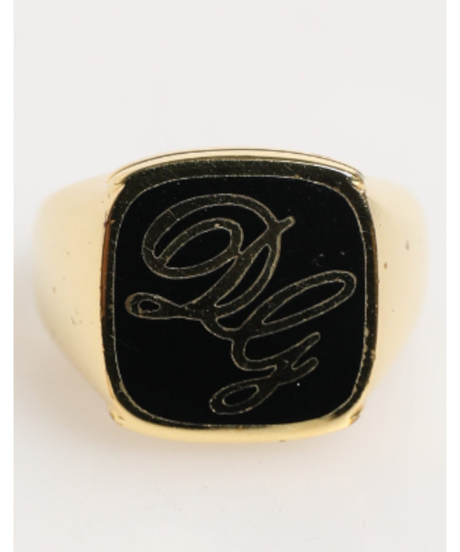 Dolce & Gabbana Gold Tone Enamel Brass Signet DG Logo Adjustable Ring