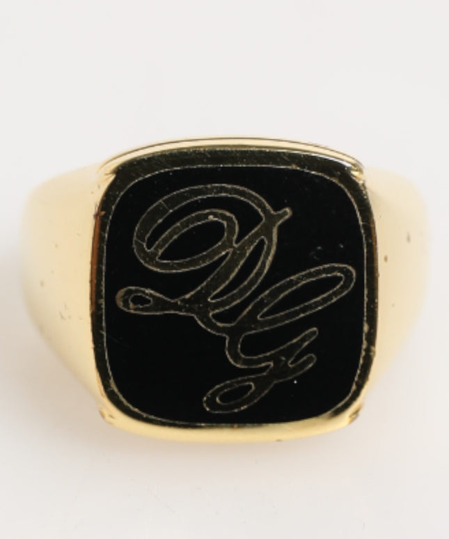 Dolce & Gabbana Gold Tone Enamel Brass Signet DG Logo Adjustable Ring