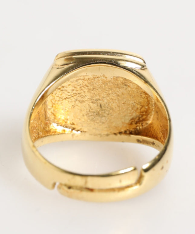 Dolce & Gabbana Gold Tone Enamel Brass Signet DG Logo Adjustable Ring