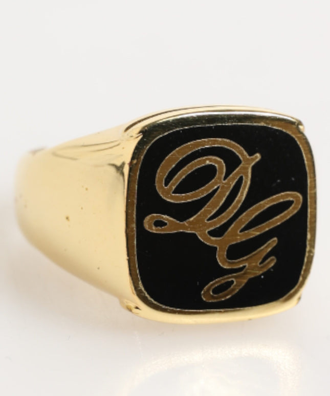 Dolce & Gabbana Gold Tone Enamel Brass Signet DG Logo Adjustable Ring