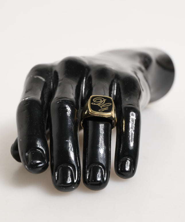 Dolce & Gabbana Gold Tone Enamel Brass Signet DG Logo Adjustable Ring