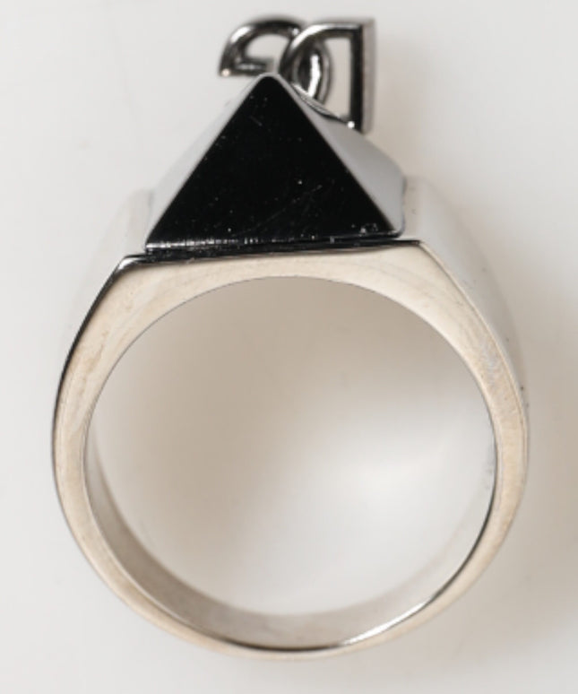 Dolce & Gabbana Silver Tone Pyramid DG Logo Real Brass Ring