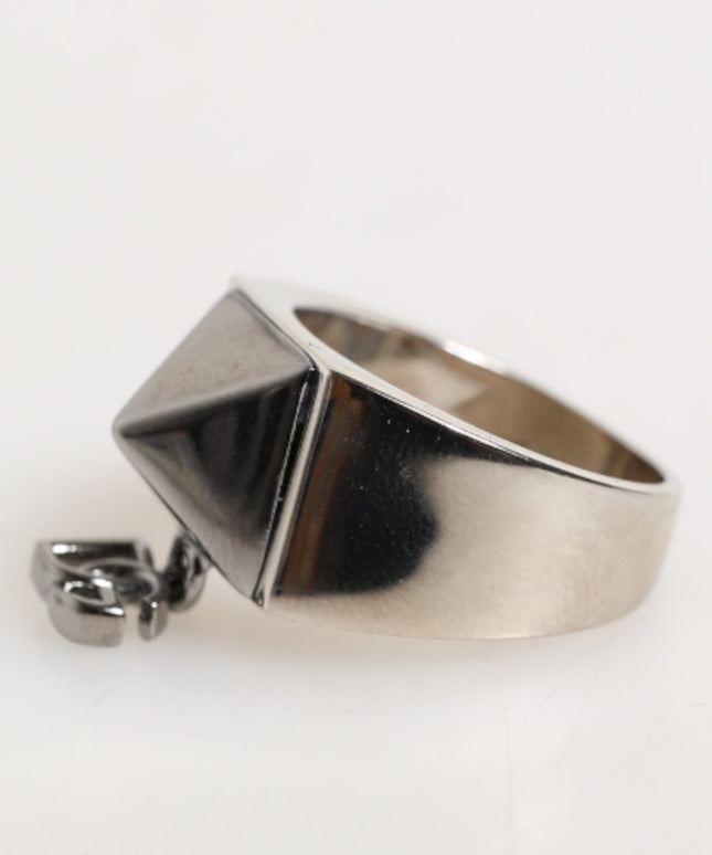 Dolce & Gabbana Silver Tone Pyramid DG Logo Real Brass Ring