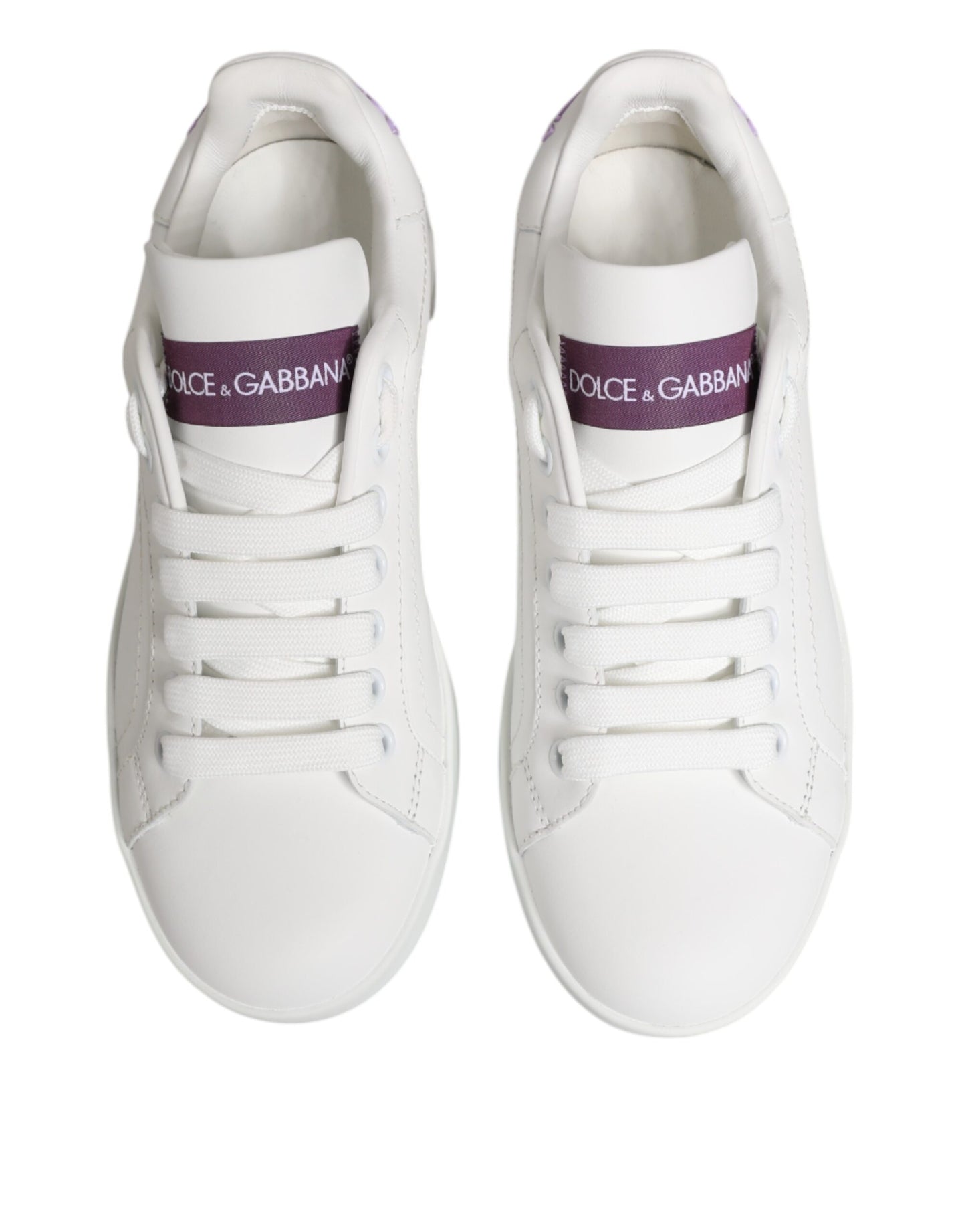 Dolce & Gabbana White Purple Leather Low Top Sneakers Shoes