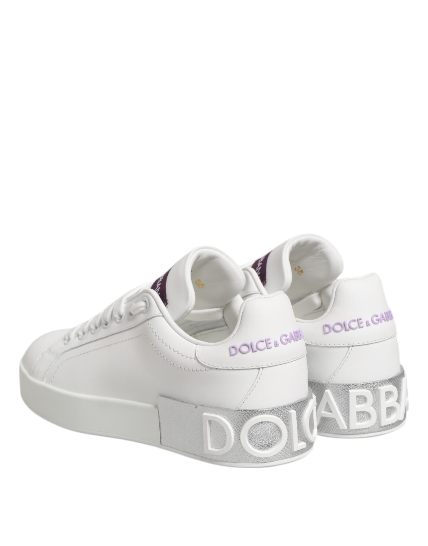 Dolce & Gabbana White Purple Leather Low Top Sneakers Shoes