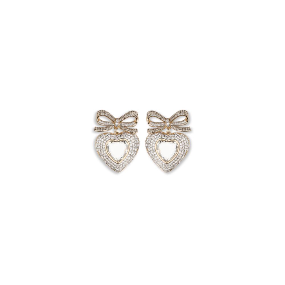 Self-Portrait Heart shaped bow Earrings featuring gold-tone metal with crystal embellishments in a heart and bow design, ideal for women’s accessories.