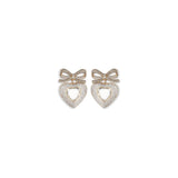 Self-Portrait Heart shaped bow Earrings featuring gold-tone metal with crystal embellishments in a heart and bow design, ideal for women’s accessories.