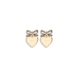 Back view of Self-Portrait Heart shaped bow Earrings in polished gold-tone finish with engraved branding, elegant jewellery for women’s fashion.