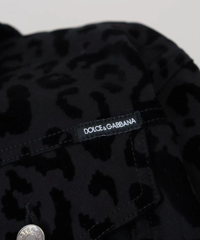 Dolce & Gabbana Cotton Black Leopard Long Sleeve Denim Jacket