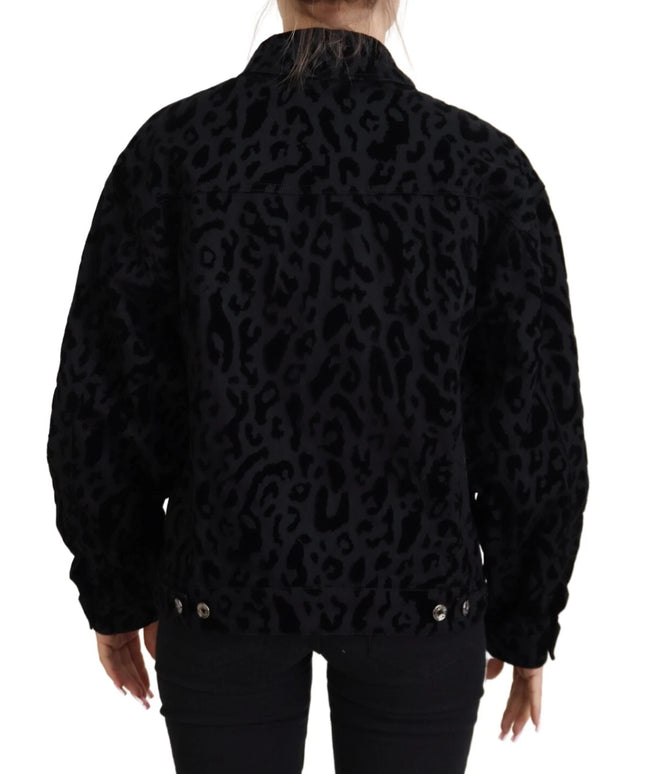 Dolce & Gabbana Cotton Black Leopard Long Sleeve Denim Jacket