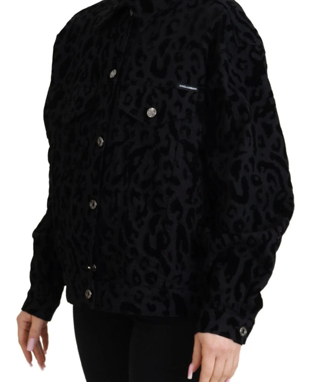 Dolce & Gabbana Cotton Black Leopard Long Sleeve Denim Jacket