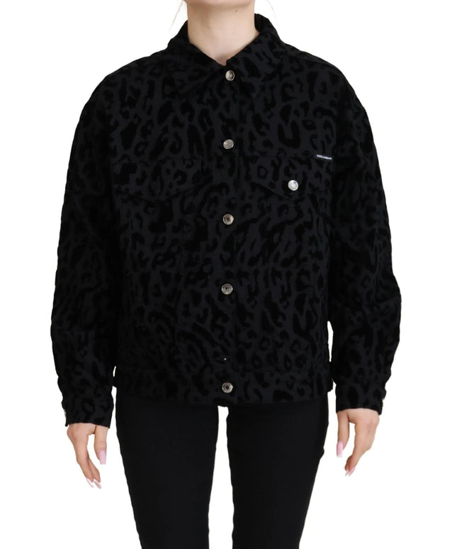 Dolce & Gabbana Cotton Black Leopard Long Sleeve Denim Jacket