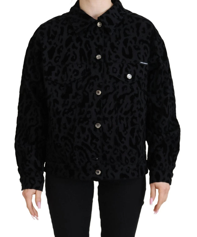 Dolce & Gabbana Cotton Black Leopard Long Sleeve Denim Jacket