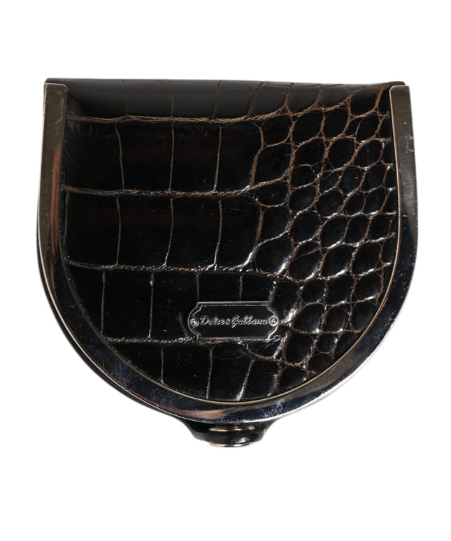 Dolce & Gabbana Black Polished Crocodile Leather Mens Coin Purse Wallet