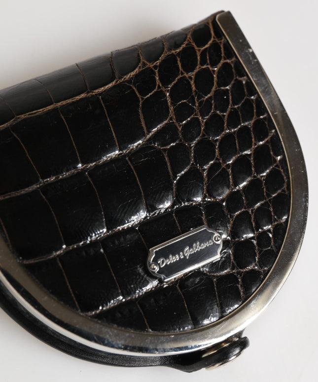 Dolce & Gabbana Black Polished Crocodile Leather Mens Coin Purse Wallet