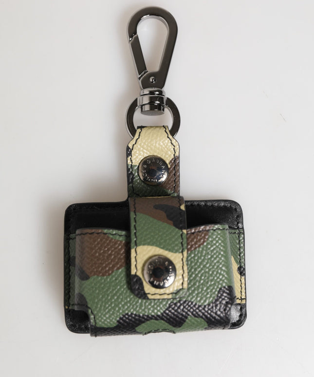 Dolce & Gabbana Multicolor Camouflage Leather Metal Accessory  Airpods Case
