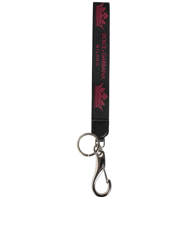 Dolce & Gabbana Black Burgundy Nylon DG Logo Crown Holder Keychain Keyring