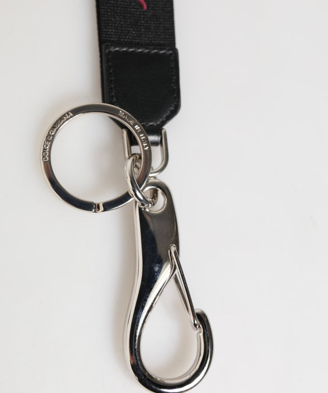 Dolce & Gabbana Black Burgundy Nylon DG Logo Crown Holder Keychain Keyring