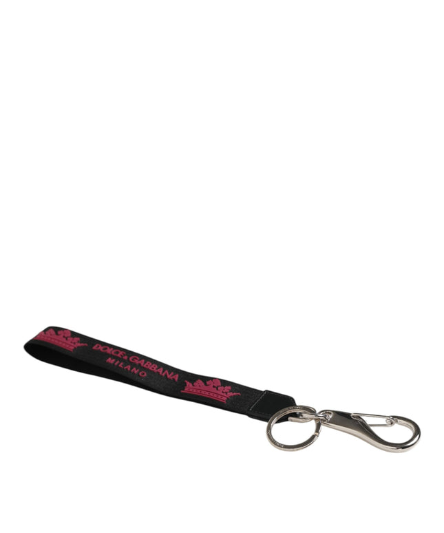 Dolce & Gabbana Black Burgundy Nylon DG Logo Crown Holder Keychain Keyring