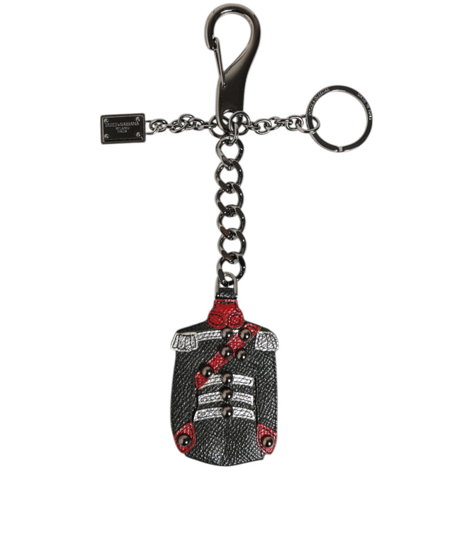 Dolce & Gabbana Black Red Military Leather Patch DG Logo Keychain Keyring