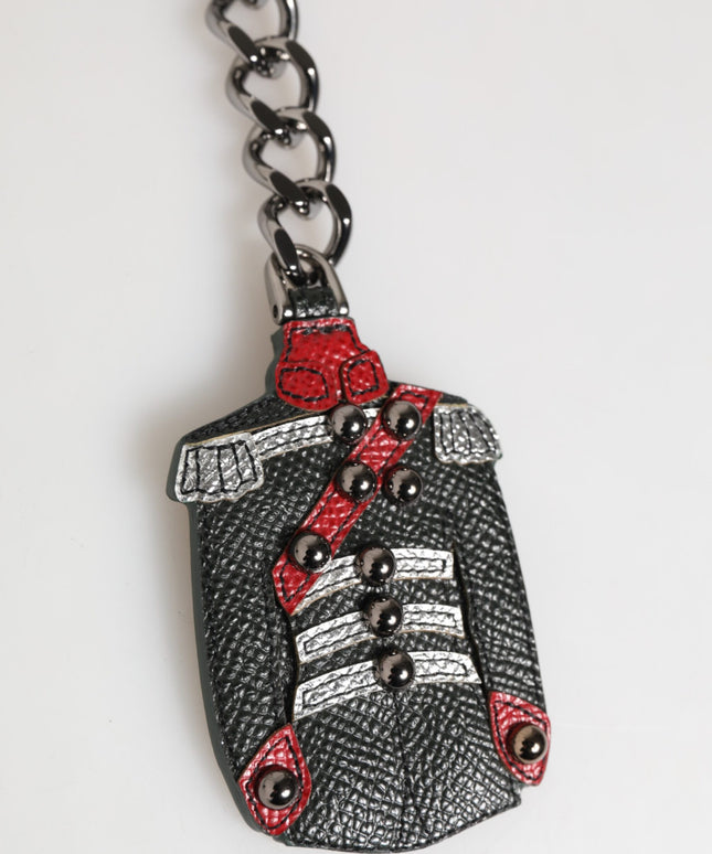 Dolce & Gabbana Black Red Military Leather Patch DG Logo Keychain Keyring