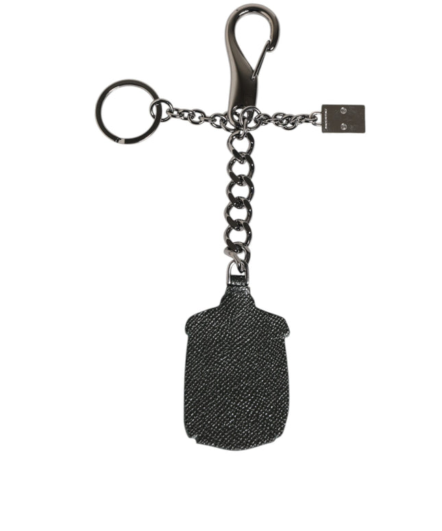 Dolce & Gabbana Black Red Military Leather Patch DG Logo Keychain Keyring