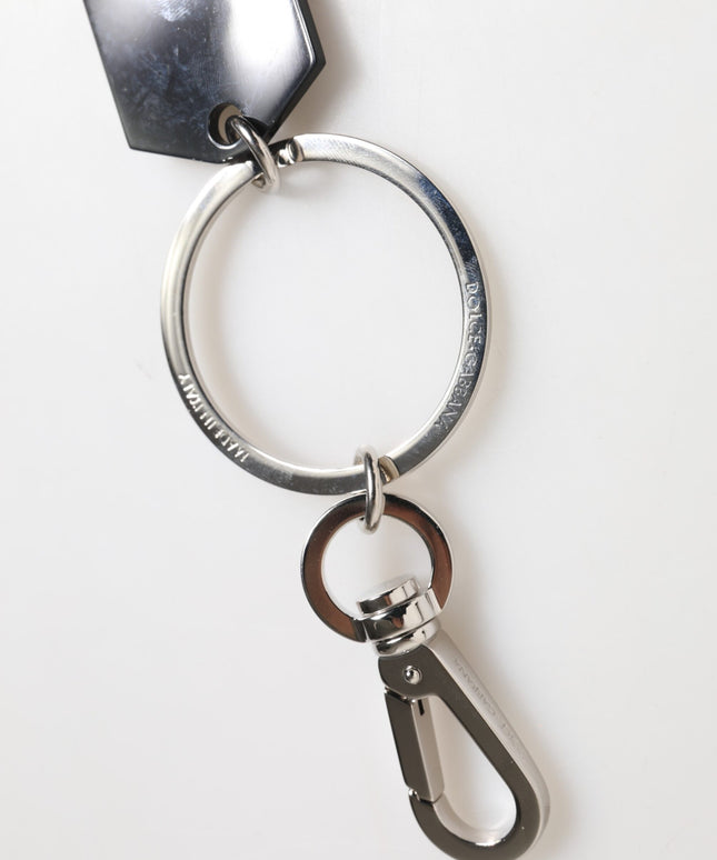 Dolce & Gabbana Black Sint Glass Plaque DG Logo Metal PlateKeychain Keyring