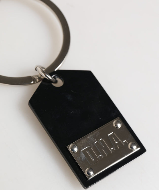 Dolce & Gabbana Black Sint Glass Plaque DG Logo Metal PlateKeychain Keyring